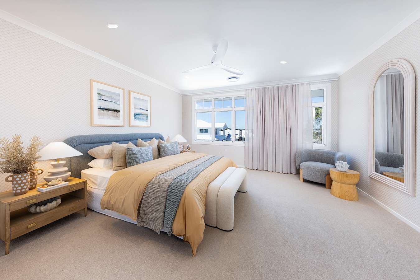 Preston 35 Display. Coastal Design Style. Bedroom.