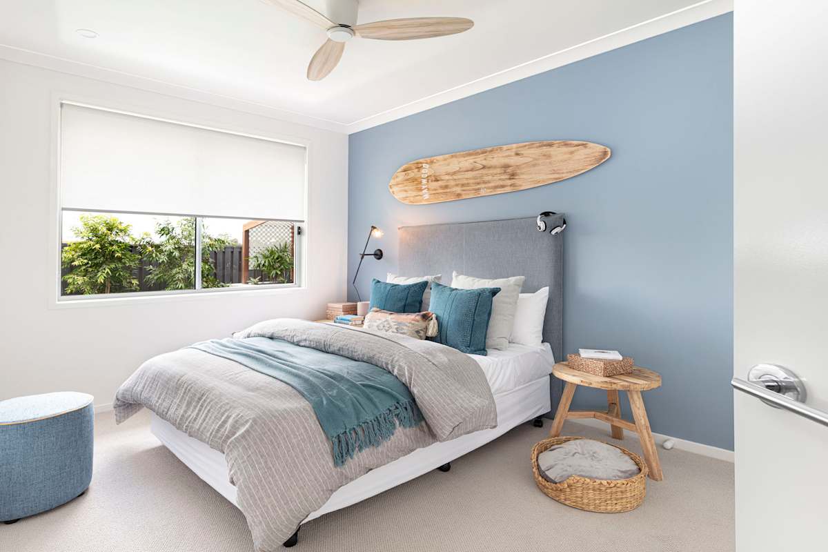 Raine 26 home design bedroom. Coastal design style.