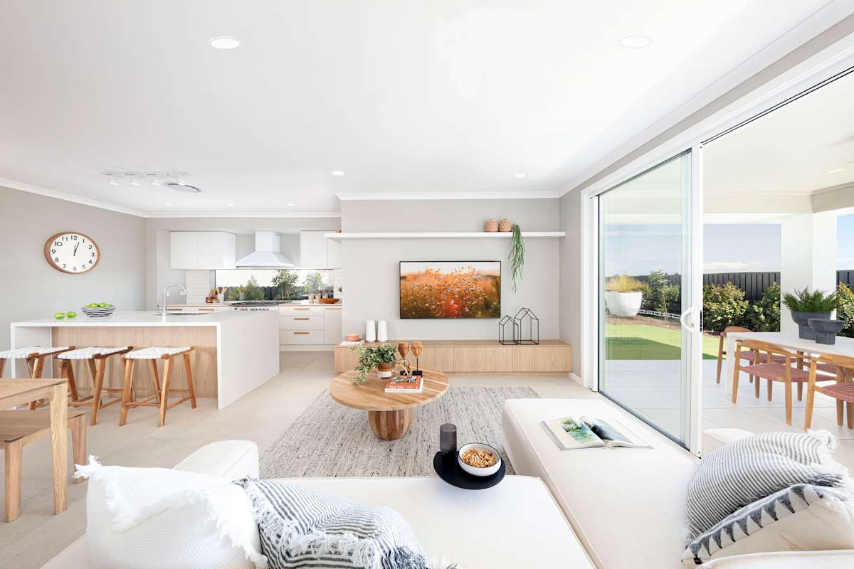 Lola 25 home design living room. Urban design style. 12.5m frontage home designs.