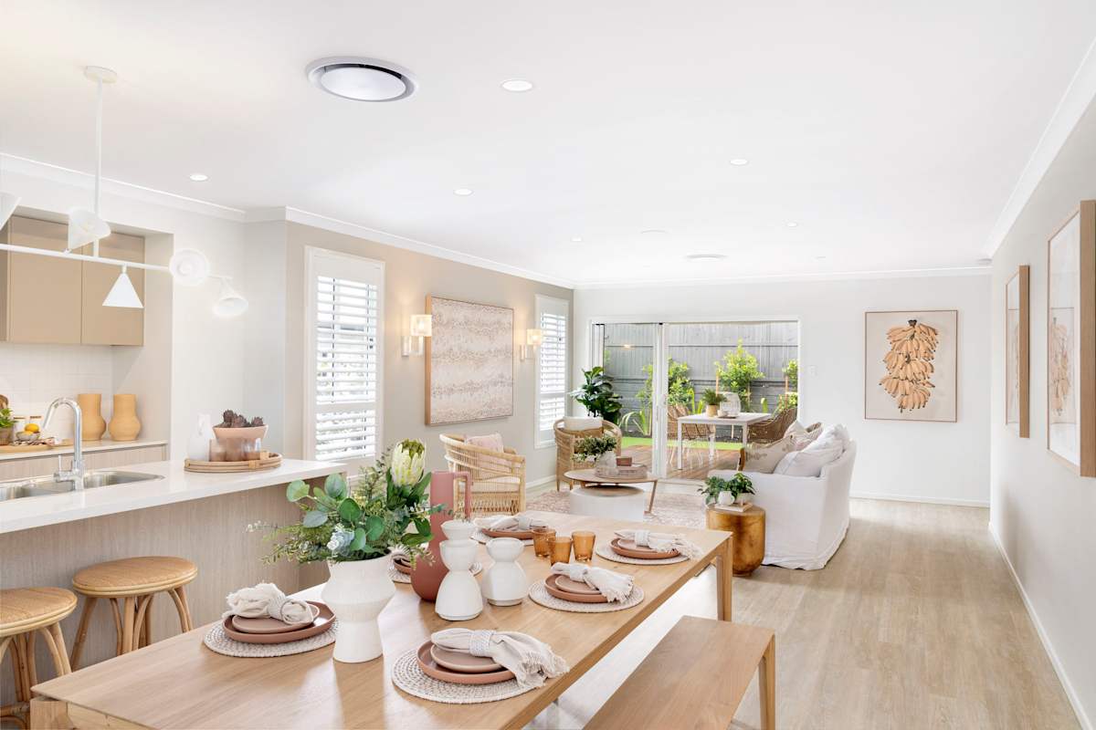 Violet 27 home design dining room. Urban design style. Narrow Block
