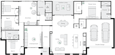 Adventure by brightonhomes.net.au, 4 bedroom 2 bathroom 2 car single storey passive solar house plan, 24.1m x 11.6m, QLD - Plan