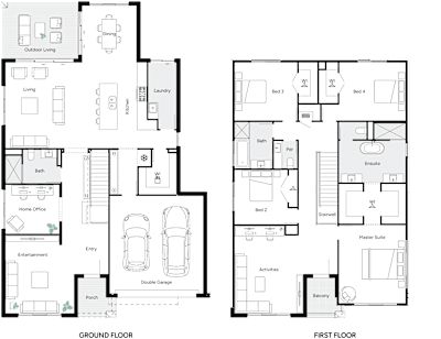 Aurora by brightonhomes.net.au, 4 bedroom 3 bathroom 2 car 2 storey passive solar house plan, 12.8m x 19.4m, QLD - Plan
