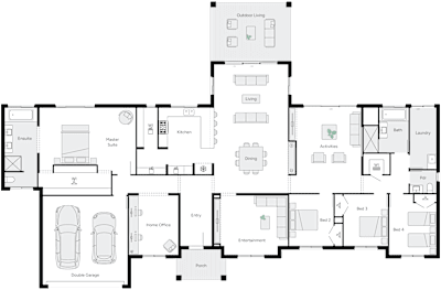 Bronte by brightonhomes.net.au, 4 bedroom 2 bathroom 2 car single storey passive solar house plan, 29.6m x 19.4m, QLD - Plan