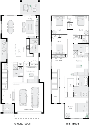 Dakota by brightonhomes.net.au, 4 bedroom 3 bathroom 2 car 2 storey passive solar house plan, 9m x 24.2m, QLD - Plan