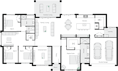 Esperance by brightonhomes.net.au, 4 bedroom 2 bathroom 2 car single storey passive solar house plan, 24.9m x 15m, QLD - Plan