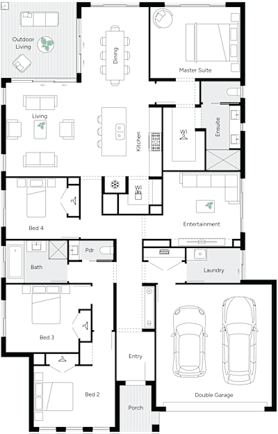 San Marino 27 by brightonhomes.net.au, 4 bedroom 2 bathroom 2 car single storey passive solar house plan, 13.6m x 21.1m, QLD - Plan