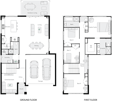 Grayson 30 by brightonhomes.net.au, 4 bedroom 3 bathroom 2 car 2 storey passive solar house plan, 11m x 18.6m, QLD - Plan