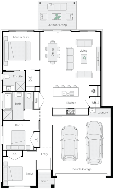 Remy by brightonhomes.net.au, 3 bedroom 2 bathroom 2 car single storey passive solar house plan, 11.1m x 18.5m, QLD - Plan