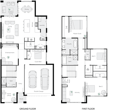 Harvey 34 by brightonhomes.net.au, 4 bedroom 3 bathroom 2 car 2 storey passive solar house plan, 11m x 20.7m, QLD - Plan