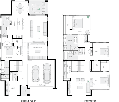 Harvey 37 by brightonhomes.net.au, 4 bedroom 3 bathroom 2 car 2 storey passive solar house plan, 12.1m x 20.5m, QLD - Plan