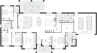 Hunter 33 by brightonhomes.net.au, 4 bedroom 2 bathroom 2 car single storey passive solar house plan, 28.1m x 15.2m, QLD - Plan