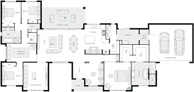 Hunter 37 by brightonhomes.net.au, 4 bedroom 2 bathroom 2 car single storey passive solar house plan, 31.6m x 15m, QLD - Plan