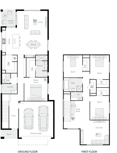Memphis by brightonhomes.net.au, 4 bedroom 2 bathroom 2 car 2 storey passive solar house plan, 9m x 22.5m, QLD - Plan