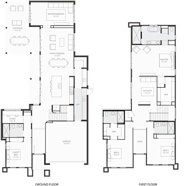 BLK 43A by brightonhomes.net.au, 4 bedroom 4 bathroom 2 car 2 storey passive solar house plan, 12.5m x 25.1m, QLD - Plan