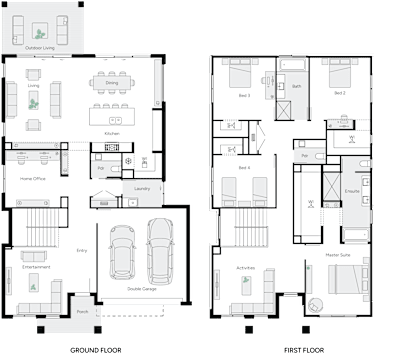 Preston 41 by brightonhomes.net.au, 4 bedroom 2 bathroom 2 car 2 storey passive solar house plan, 12.3m x 21.4m, QLD - Plan