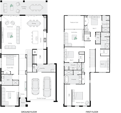 Aria 42 by brightonhomes.net.au, 5 bedroom 5 bathroom 2 car 2 storey passive solar house plan, 12m x 22.4m, QLD - Plan