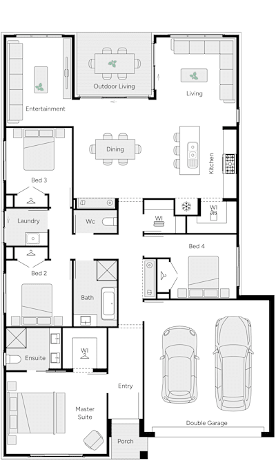 Clovelly by brightonhomes.net.au, 4 bedroom 2 bathroom 2 car single storey passive solar house plan, 12.5m x 19.4m, QLD - Plan