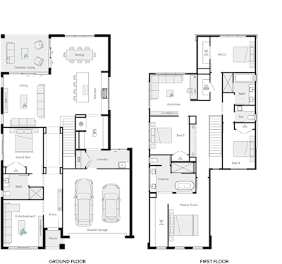 Aria by brightonhomes.net.au, 5 bedroom 3 bathroom 2 car 2 storey passive solar house plan, 12m x 19.4m, QLD - Plan