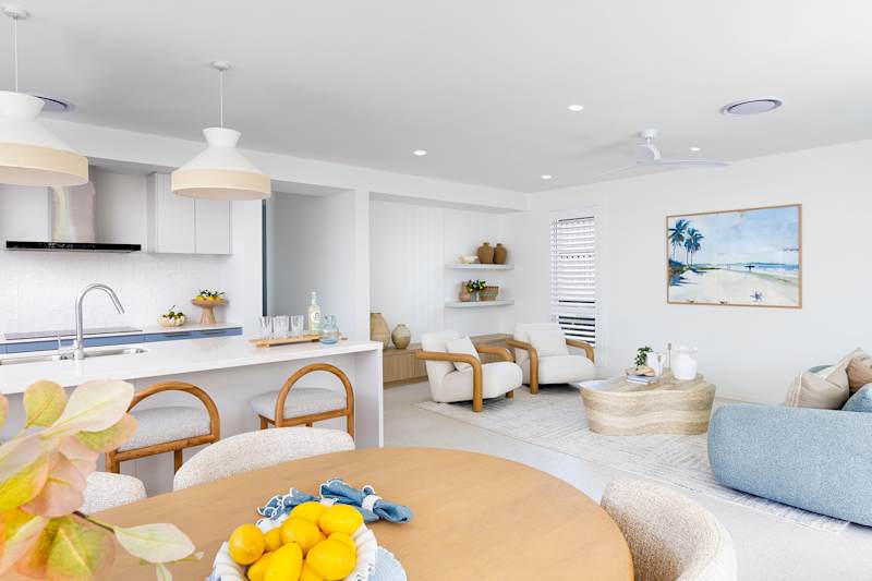 Preston 35 Display. Coastal Design Style. Kitchen, living and dining