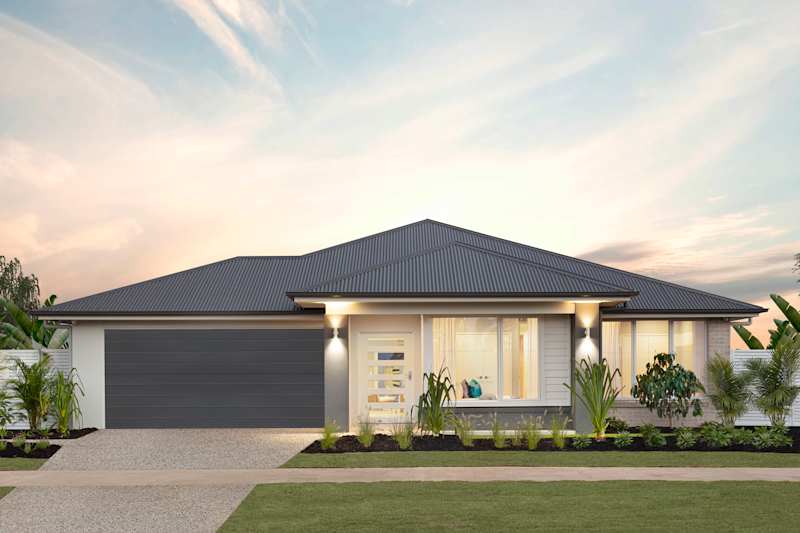 River house design with terra facade - display